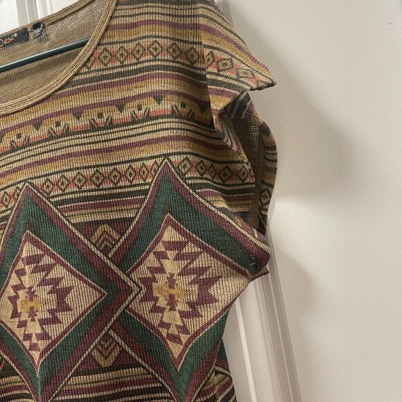 Dex Aztec Print Brown Knit Tunic Blouse - S - Picture 6 of 11
